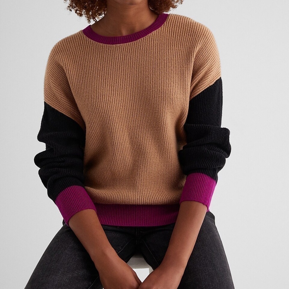 Relaxed Color Block Ribbed Crew Neck Sweater - Picture 6 of 6